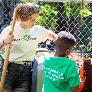 Student working with a youth