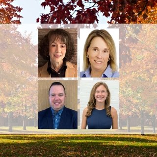 Headshots of board members over avenue of the elms