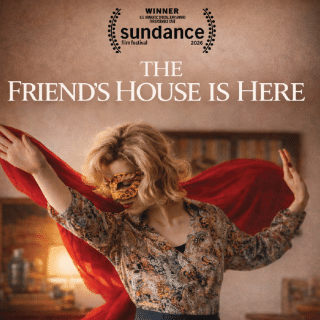 Promotional image for The Friend’s House Is Here featuring a woman dancing with a flowing red scarf.