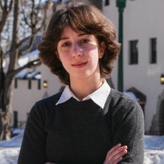 Stella Bouroutzoglou on campus during the winter
