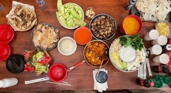 A table set with food for Lunar New Year.