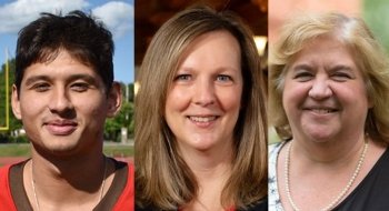 Tyler Grochot, Saint Lawrence University President Kathryn Morris, and Florence Hines.