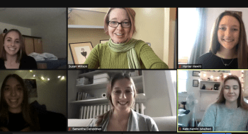 picture of five Tri-Beta Iductees with the Tri-Beta Advisor