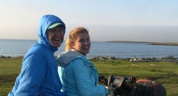 Gunnar Ohlson and Margaret Mauch travel to study site near Savoonga, Alaska.