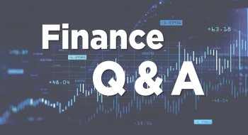 A graphic that reads &quot;Finance Q and A&quot; with figures and charts representing the finance industry in the background.