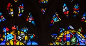 A photo of chapel stained glass windows.