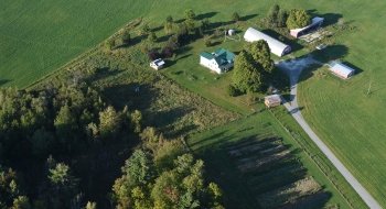An aerial view of the sustainability farm.
