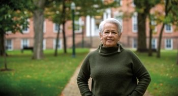 An older Mohawk woman on campus