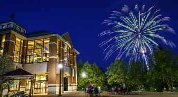 fireworks over the student center