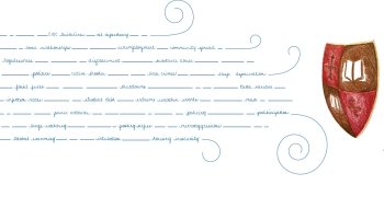 A drawing of wind that contains words of struggle like unemployment being stopped by the Saint Lawrence Shield.