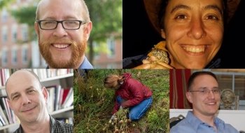 A collage of Peter Pettengill, Kristine Hoffmann, Howard Eissenstat, a Saint Lawrence student, and Matthew Skeels.