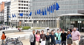 Students Stand with European Union Flags