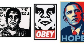 three stickers by shepard fairey