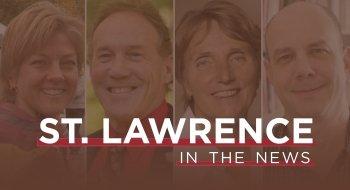 A collage of Eileen Visser, Bob Durocher, Fran Grembowicz, and Howard Eissenstat. A text overlay reads, Saint Lawrence in the News.