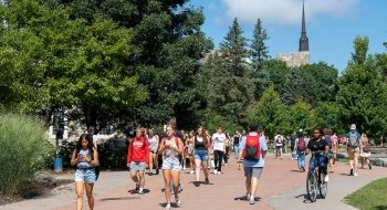 Students walking across campus