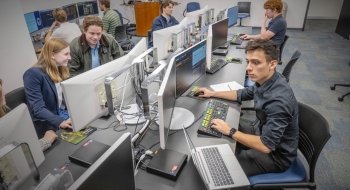Saint Lawrence University students working in the Bloomberg Finance Lab.