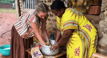Previous Gilman Scholarship recipient Anna Fitzgerald ‘25 crafting Chapati with her rural homestay mom, Prisca, in Kakamega as part of the Kenya Semester Program