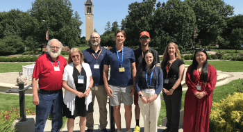 From left to right: Robin Lock, Patti Lock, Ivan Ramler, Ben Moolman ‘24, Matt Higham, Chelsey Legacy ‘14, Jessica Chapman, Lillian Li. Joining the six St. Lawrence faculty members at the conference were two St. Lawrence alumni: Ben Moolman (‘24), who is now a PhD student in statistics at Iowa State University and Dr. Chelsey Legacy (‘14), who is on the faculty in Educational Psychology at the University of Minnesota.