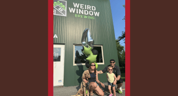 Emily, Alice, and Jack Droppa outside of their brewery, Weird Window Brewing.