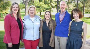 Group shot of three of five alumni awardees with President Morris and AEC President