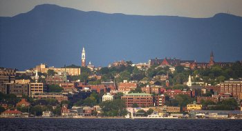 The Burlington skyline on a hazy day.
