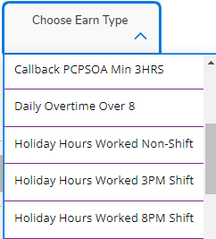 Screenshot of the Earn Types