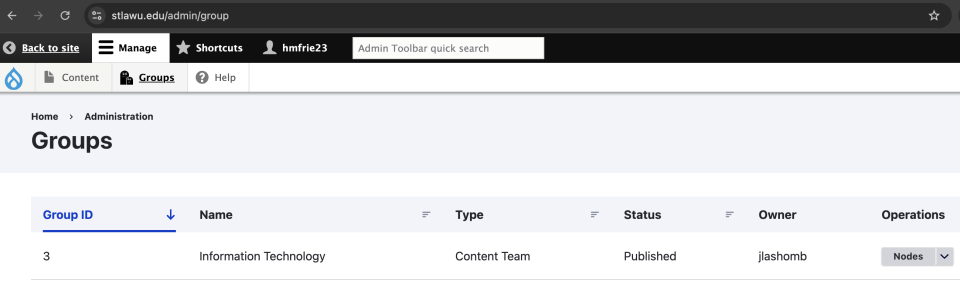 Department Dashboard listing on the main website