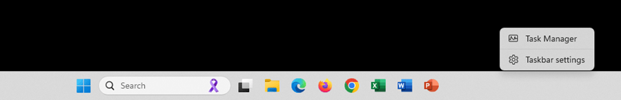 A screenshot of the Window taskbar set to display center