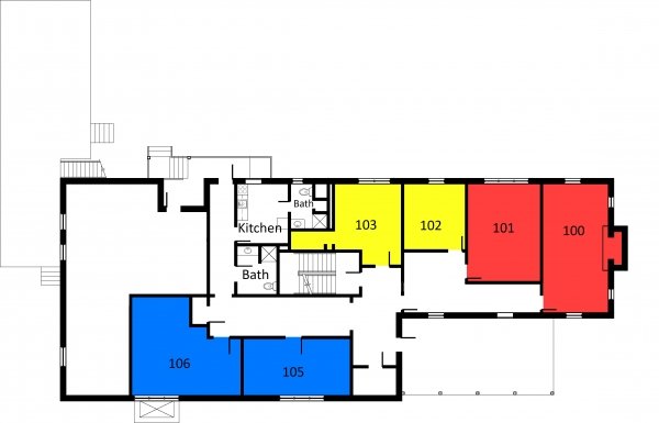 Sixty two Park Street First Floor plans show two double rooms, two single rooms, two triple rooms, two bathrooms, and one kitchen. 