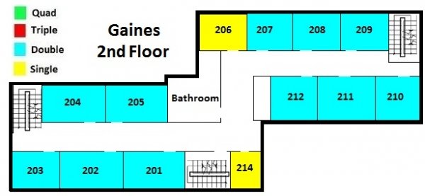 Gaines second floor plans show 11 doubles and 2 single rooms.