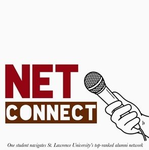 The logo for NetConnect. The sub-heading reads "one student navigates St. Lawrence University's top-ranked alumni network."