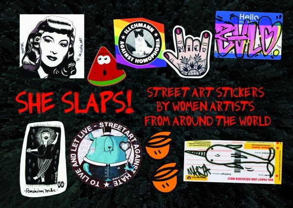 collage of stickers by women artists