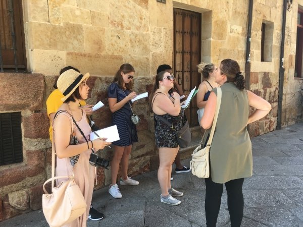 Students study in the streets of Salamanca, Spain