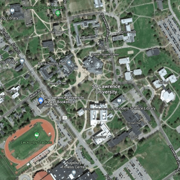 A birds-eye view of Saint Lawrence University's campus.