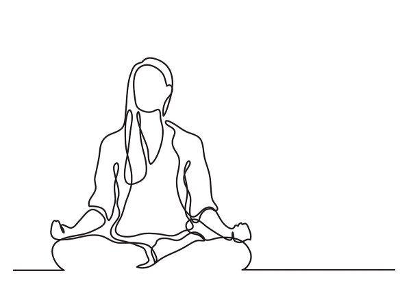 An illustration of the outline of a person sitting and meditating. 