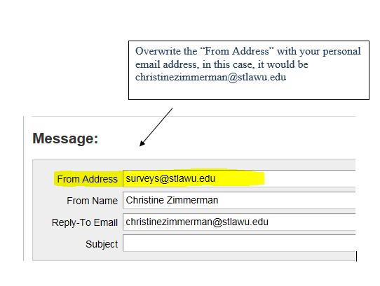 A screen capture showing where to set the from address.