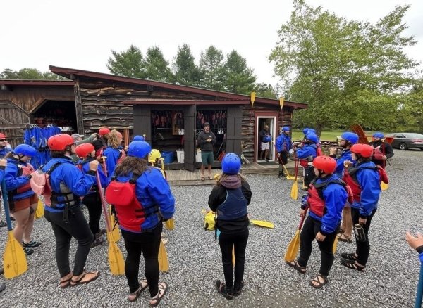 Arcadians getting briefed at the Adirondack Rafting Company.