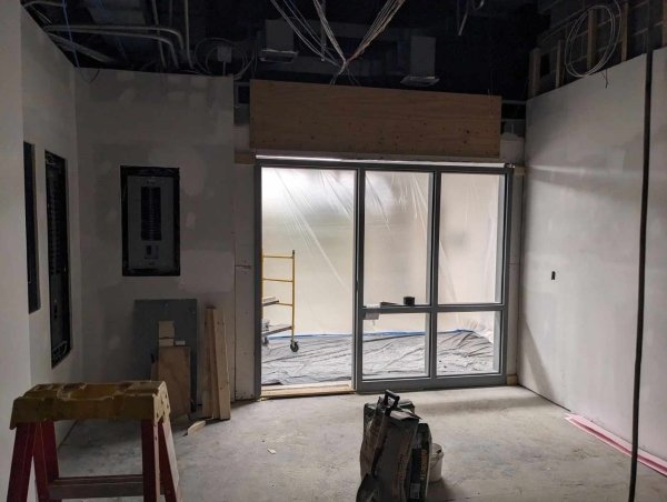 New seminar door in process of being installed.