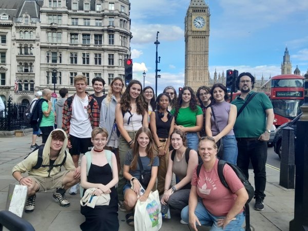 Students standing by Big Ben
