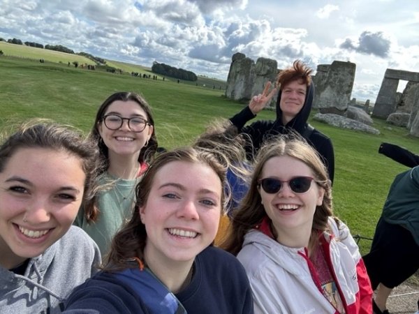 Students by Stonehenge