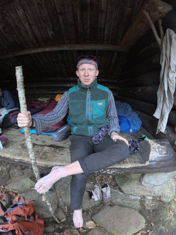 Roy, post-ankle roll, showing off his walking stick.