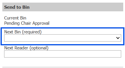 screen shot of the next bin drop down in the reviewer form