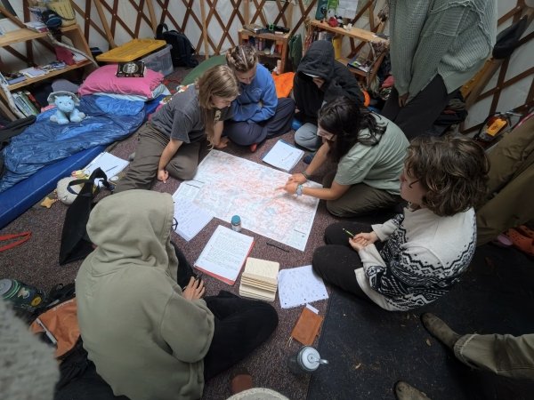 One of the groups planning their backpacking trip.