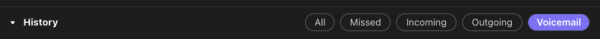 A picture of the calls tab sort menu options