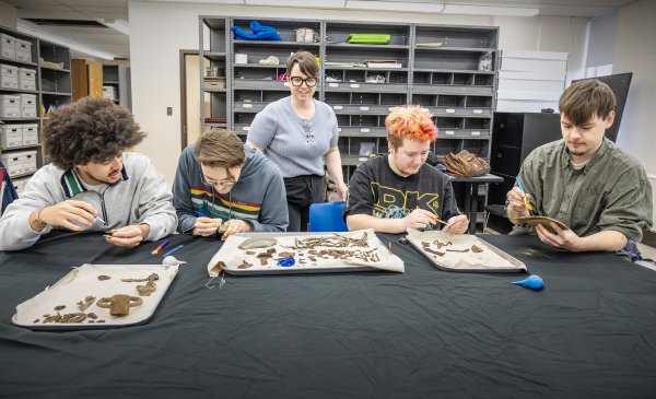 Mindy Pitre and her students in the lab