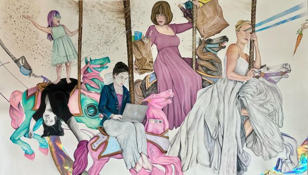 Elizabeth Paige, The Four Horse(wo)men of the Apocalypse, soft pastel and mixed media