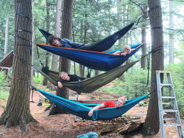 Eric Kniple, Peyton Hunsicker, Emily Helterline, and Kyle Gaffney in hammock tower.