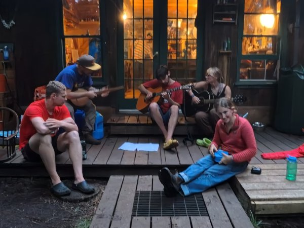 Evening jam session in front of the kitchen.