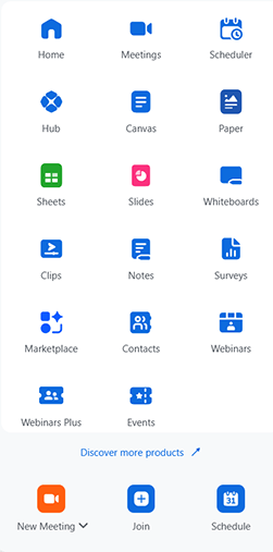 Zoom expanded menu