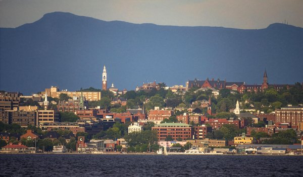 The Burlington skyline on a hazy day.